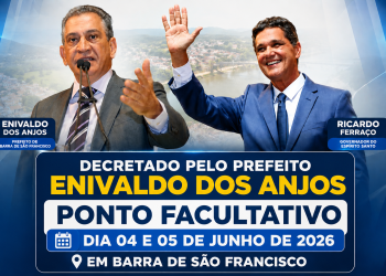 Prefeito Enivaldo dos Anjos decreta ponto facultativo nos dias 4 e 5 de junho em Barra de São Francisco