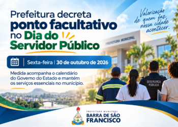 Prefeitura de Barra de São Francisco decreta ponto facultativo no dia 30 de outubro em homenagem ao Dia do Servidor Público